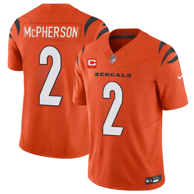 Men's Cincinnati Bengals #2 Evan McPherson Orange 2024 F.U.S.E With 1-star C Patch Vapor Untouchable Limited Stitched Jersey